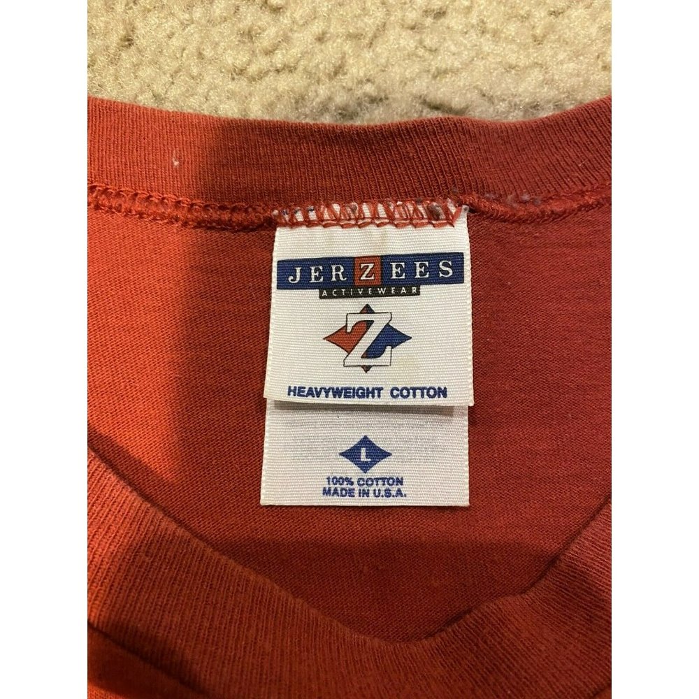 VINTAGE JERZEES SLEEVELESS BLANK PLAIN USA MADE 90s TANKTOP TSHIRT SZ Large Red - Picture 5 of 5